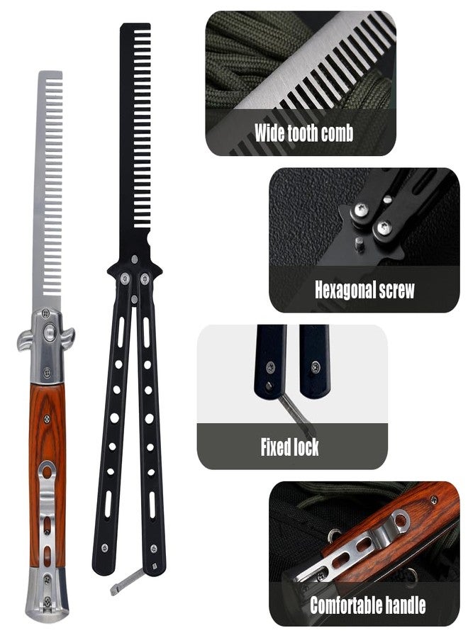 Canumer 2 Pieces Automatic Switch Folding Practice Combs, Stainless Steel Butterfly Comb, Switchblades Comb, Outdoor Training Pocket Combs, Hair Brush for Beard, Mustache, Hair Styling Tools - Image 3